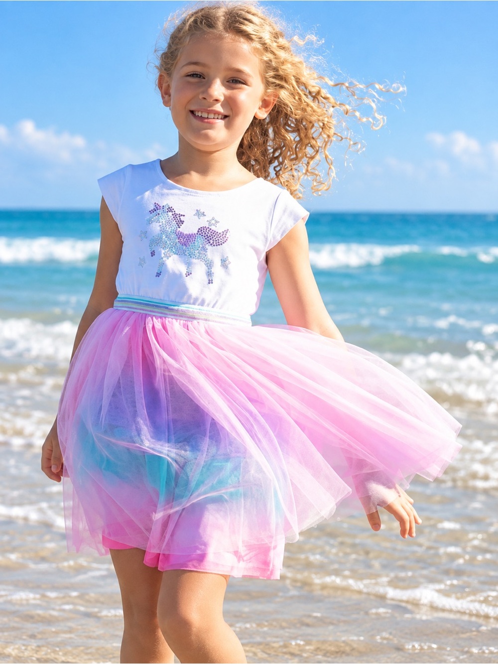 Lola + The Boys 8 Unicorn Tulle Dress ombré rainbow girls play casual dress up